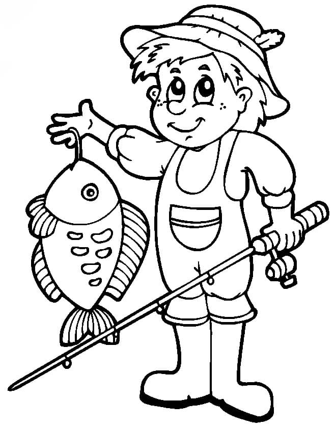 Fise de colorat cu Desenează Pescuit imprimabil simplu