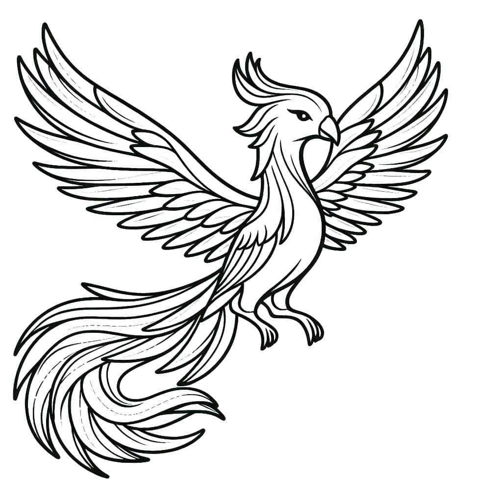 Fise de colorat cu Desenează Phoenix imprimabil gratuit simplu