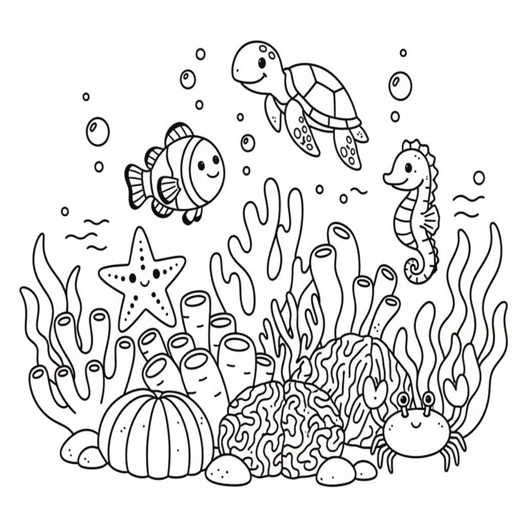 Fise de colorat cu Desenează Recif de corali gratuit bazic
