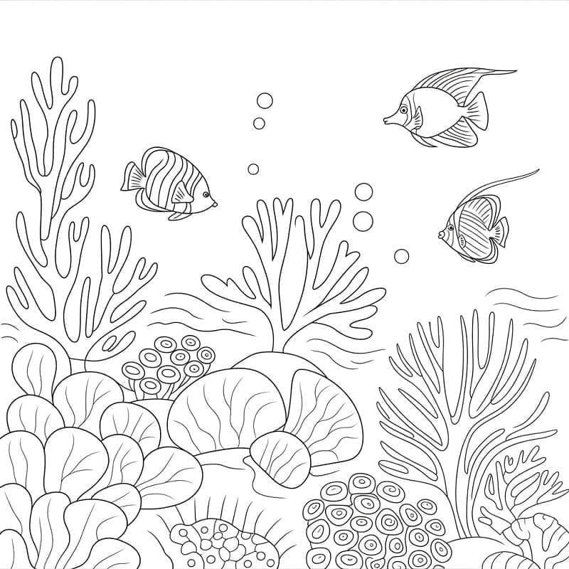 Fise de colorat cu Desenează Recif de corali gratuit pentru copii