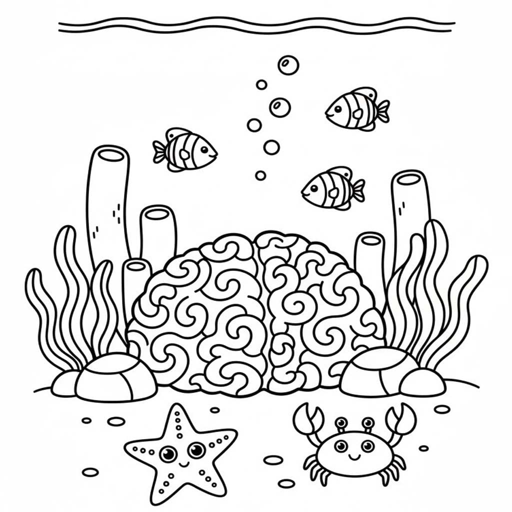 Fise de colorat cu Desenează Recif de corali gratuit uşor