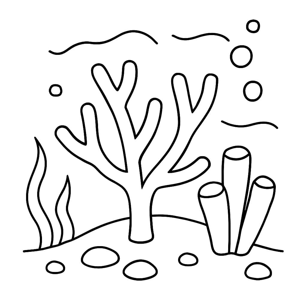 Fise de colorat cu Desenează Recif de corali imprimabil gratuit simplu