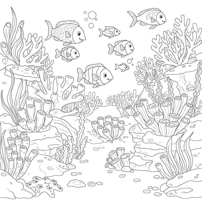 Fise de colorat cu Desenează Recif de corali imprimabil
