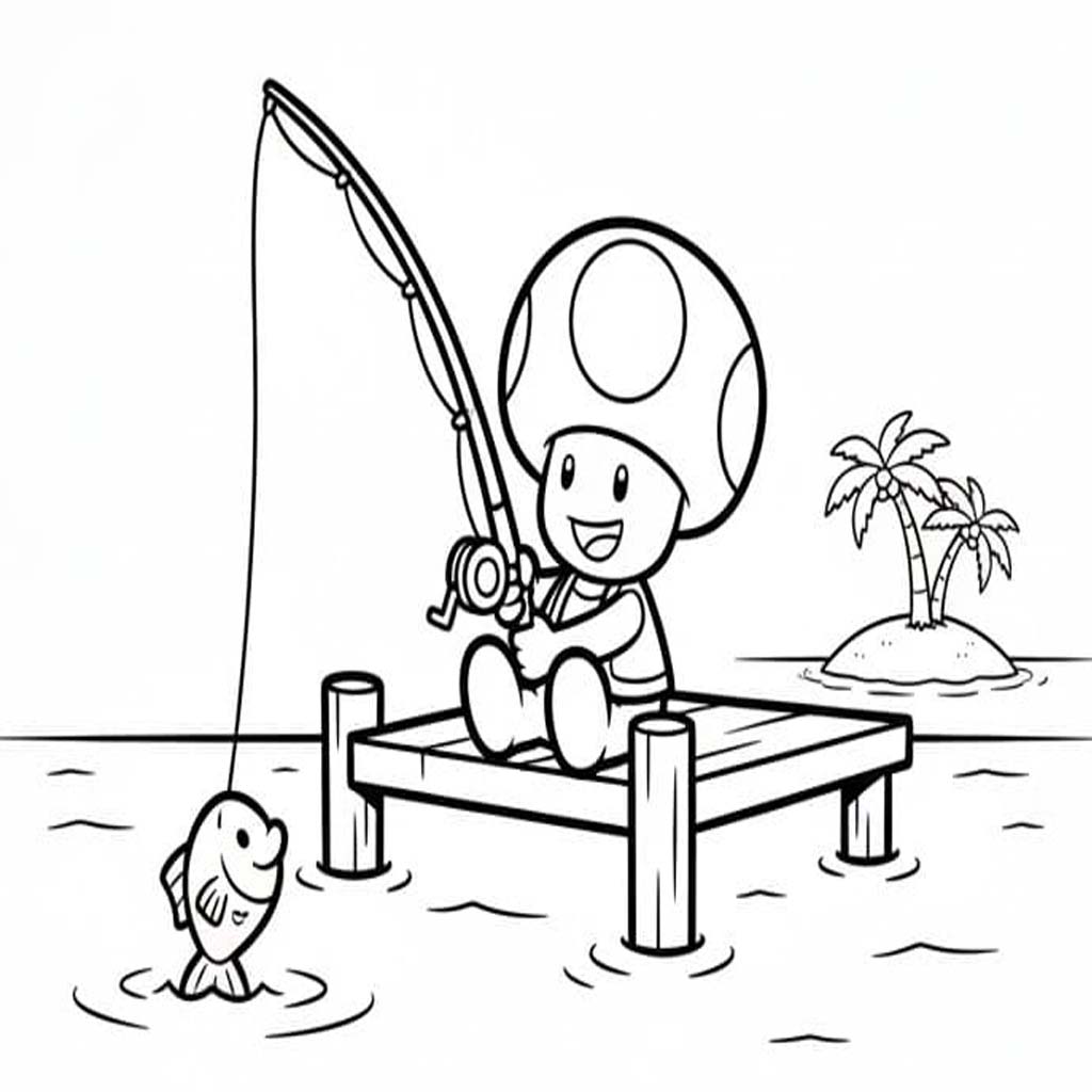 Fise de colorat cu Desenează Toad simplu