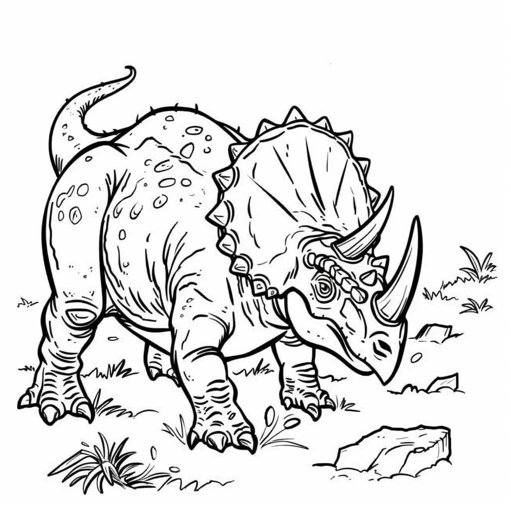 Fise de colorat cu Desenează Triceratops imprimabil gratuit simplu