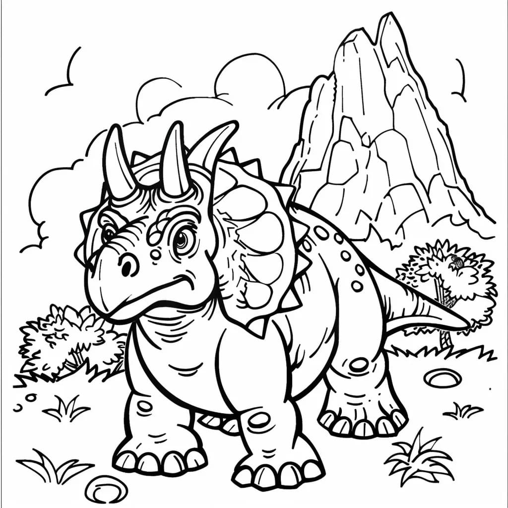 Fise de colorat cu Desenează Triceratops imprimabil pentru copii