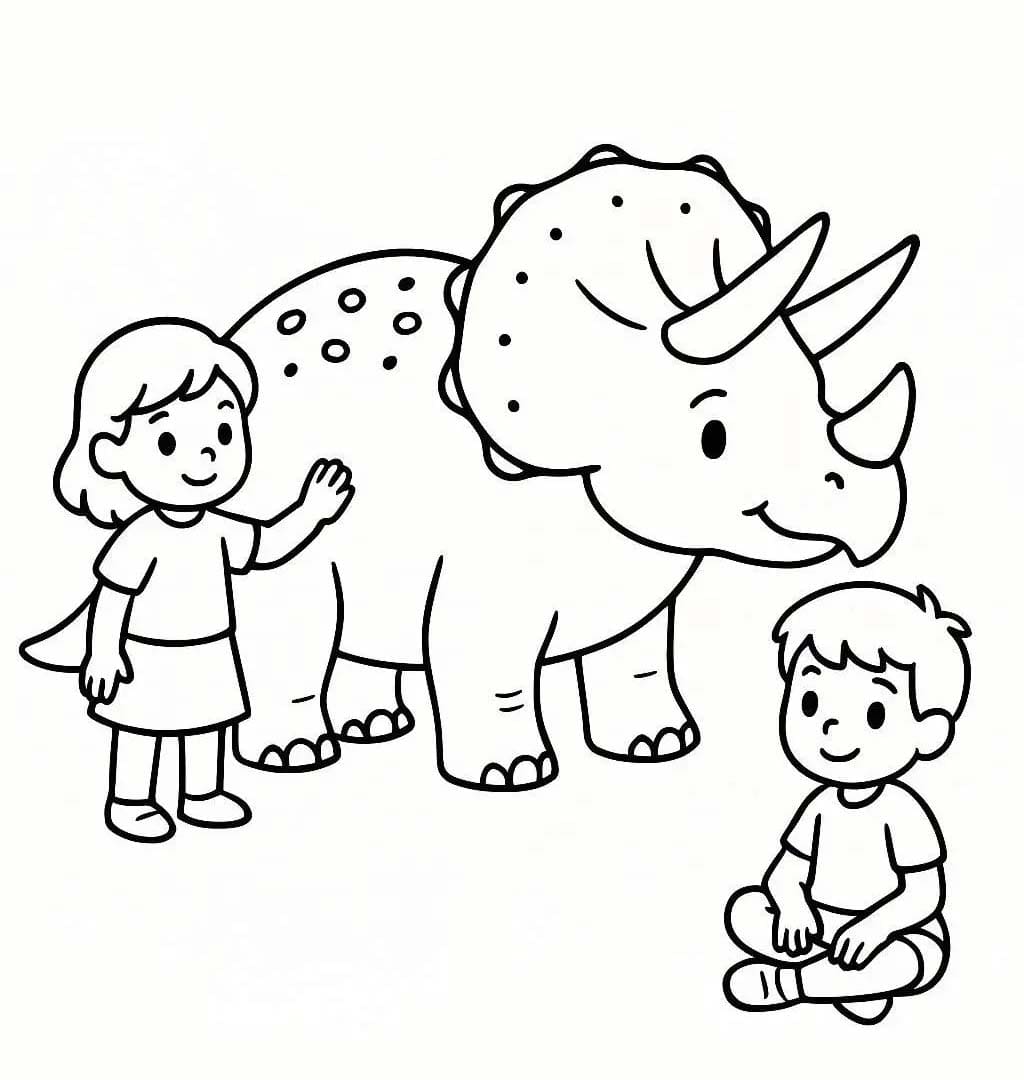 Fise de colorat cu Desenează Triceratops imprimabil simplu