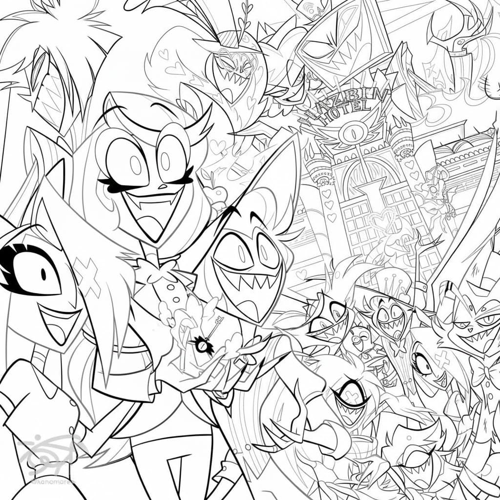 Fise de Colorat cu Hazbin Hotel gratuit uşor