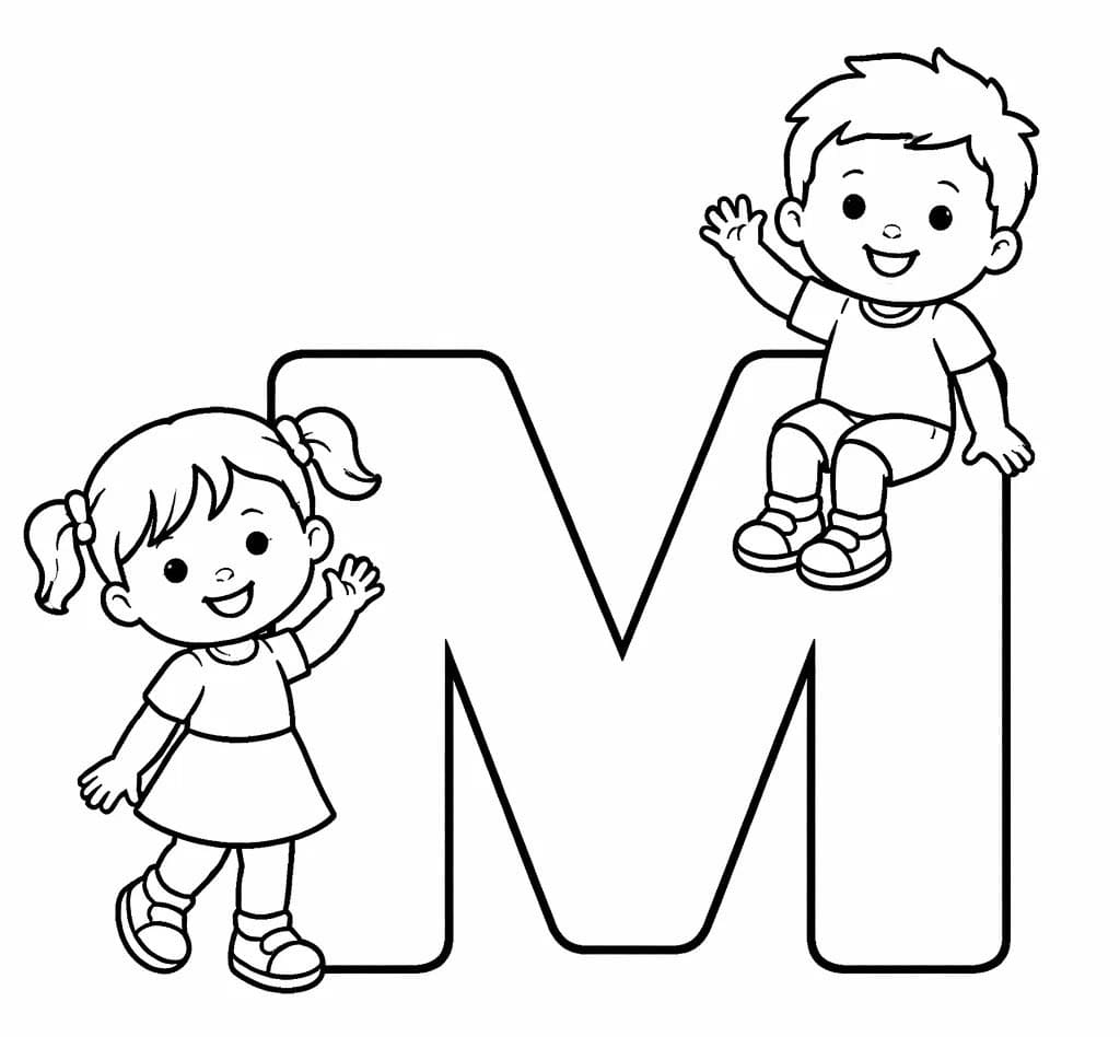 Fise de colorat cu Imagine Litera M imprimabil