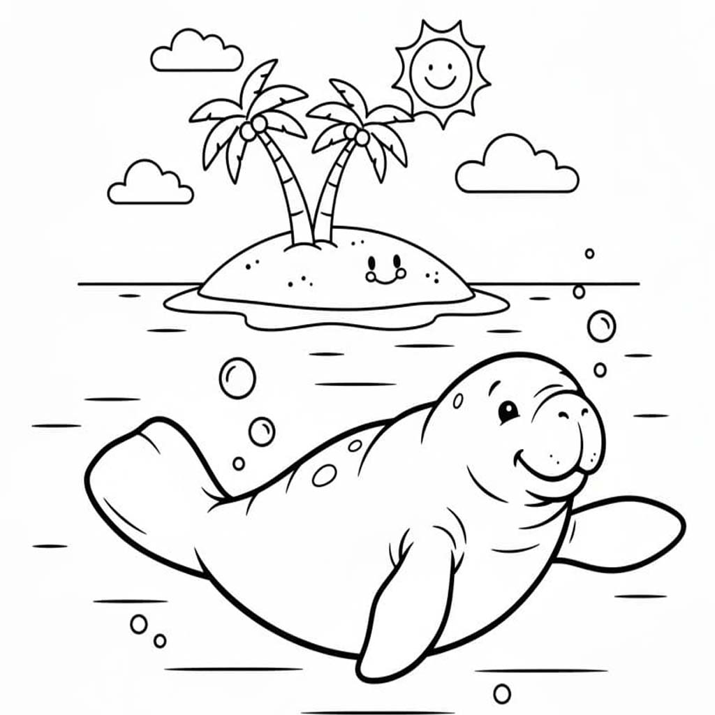 Fise de colorat cu Lamantin gratuit bazic