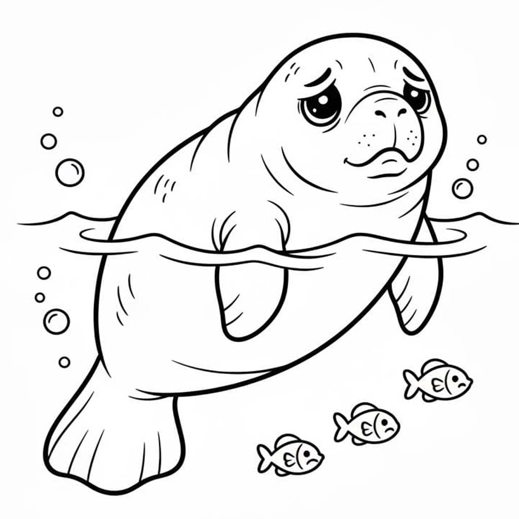 Fise de colorat cu Lamantin gratuit uşor