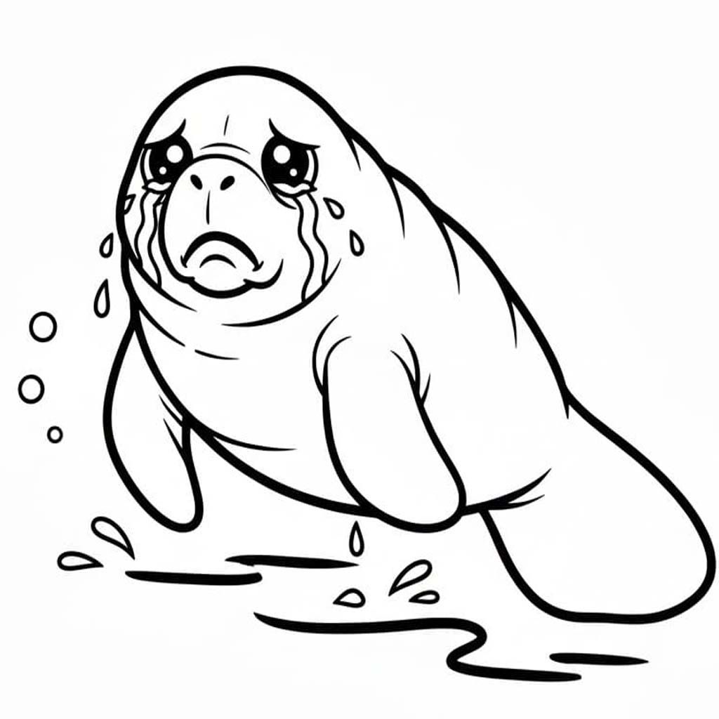 Fise de colorat cu Lamantin imprimabil bazic