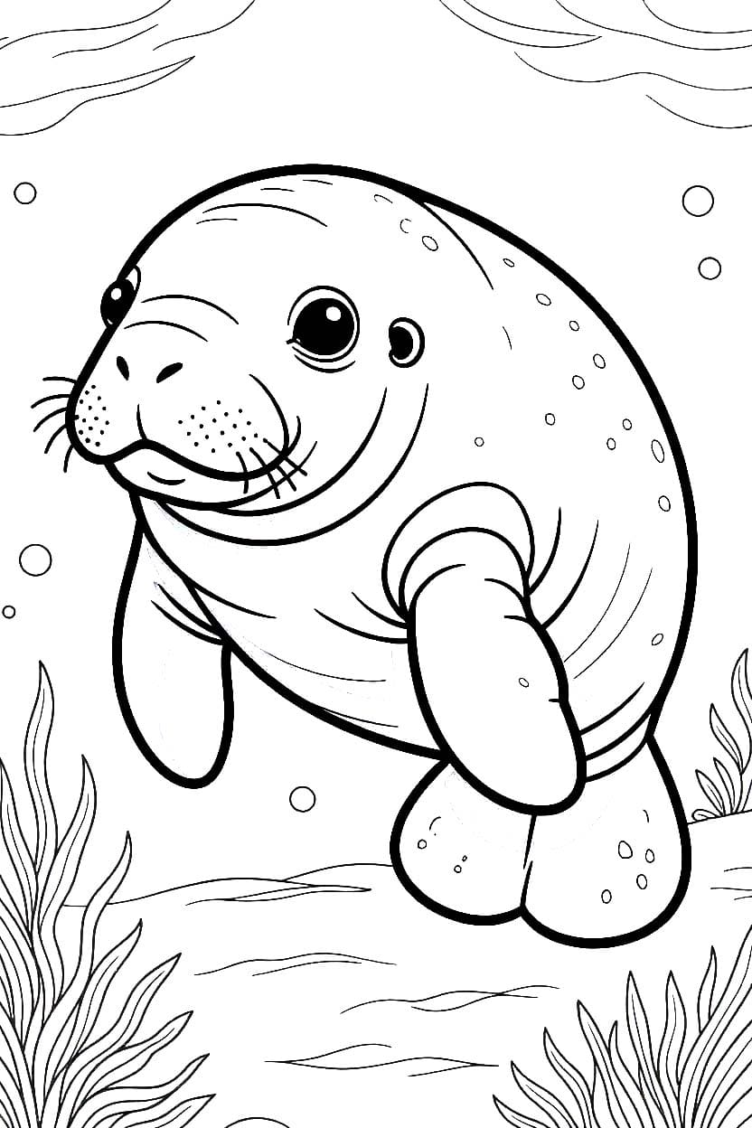 Fise de colorat cu Lamantin imprimabil gratuit simplu