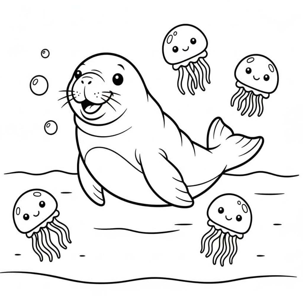 Fise de colorat cu Lamantin imprimabil gratuit uşor