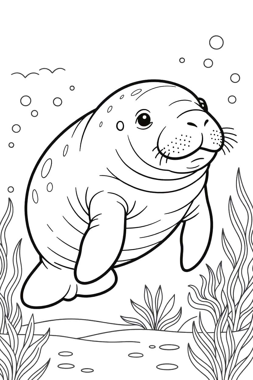 Fise de colorat cu Lamantin imprimabil gratuit