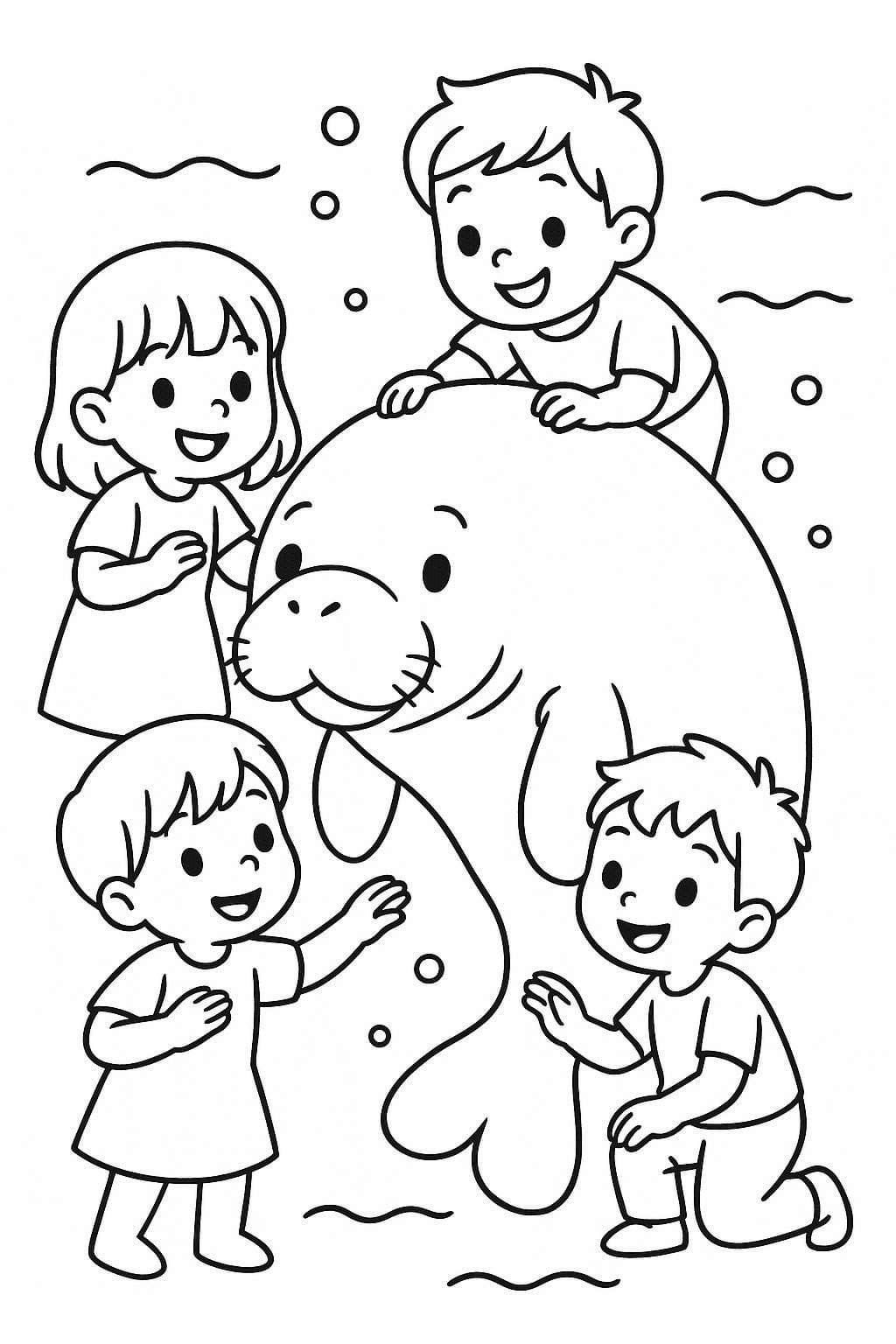 Fise de colorat cu Lamantin imprimabil simplu