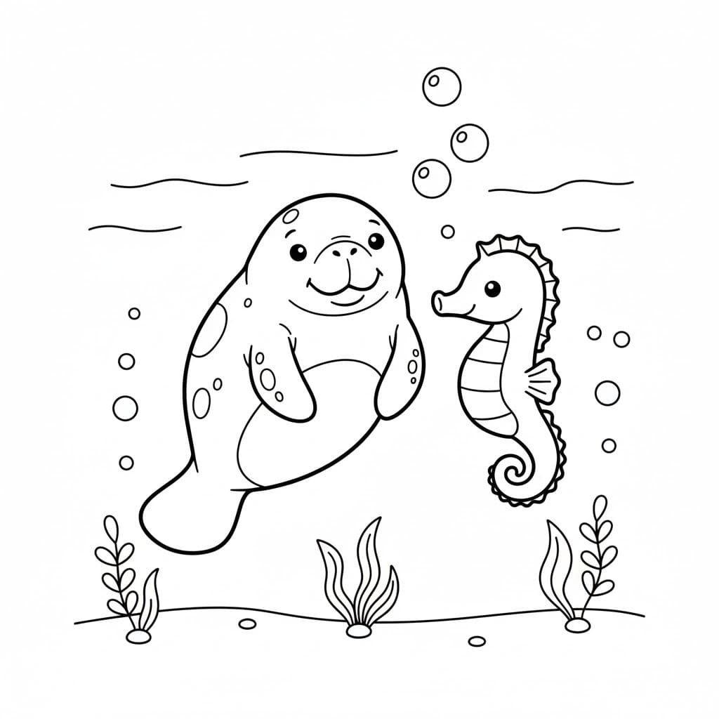 Fise de colorat cu Lamantin imprimabil