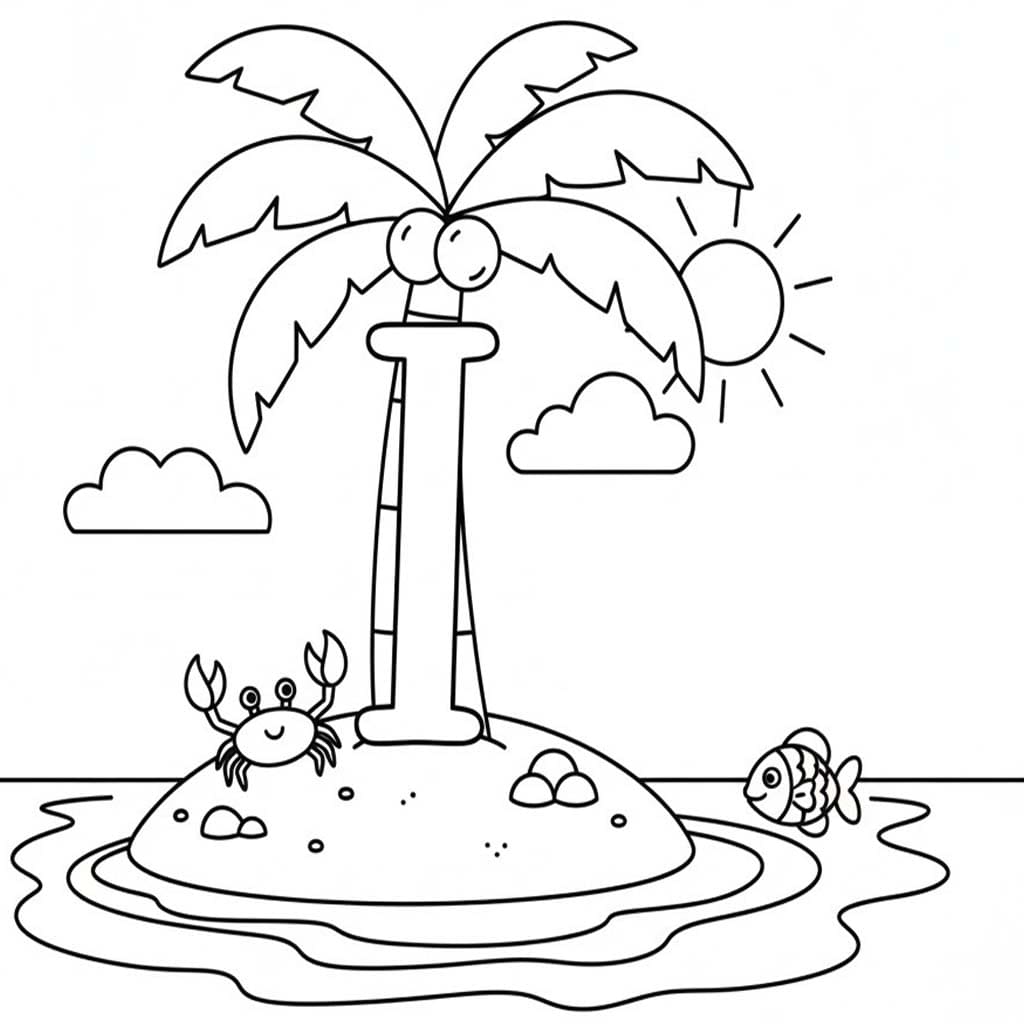 Fise de colorat cu Litera I este pentru Insulă