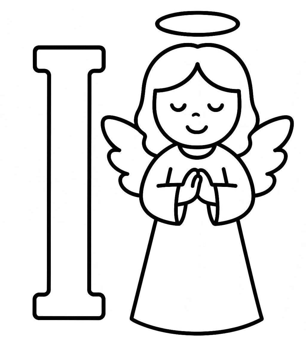 Fise de colorat cu Litera I este pentru înger