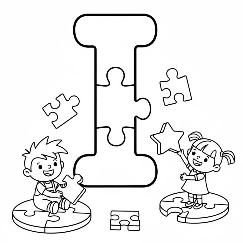 Fise de colorat cu Litera I simplu la copii