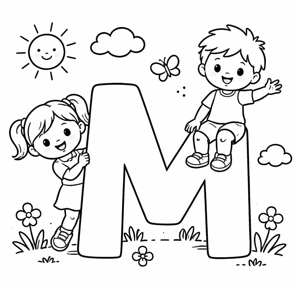 Fise de colorat cu Litera M gratuit simplu