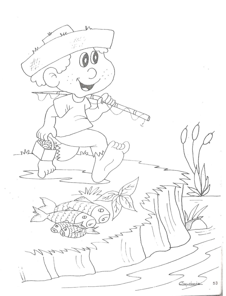 Fise de colorat cu Pescuit