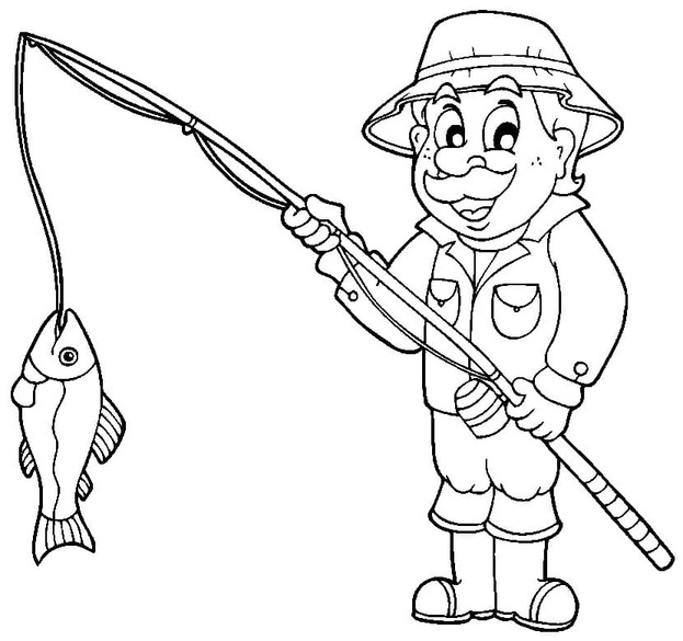 Fise de colorat cu Pescuit imprimabil simplu