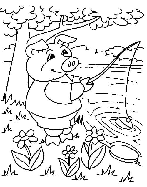 Fise de colorat cu Pescuit imprimabil uşor