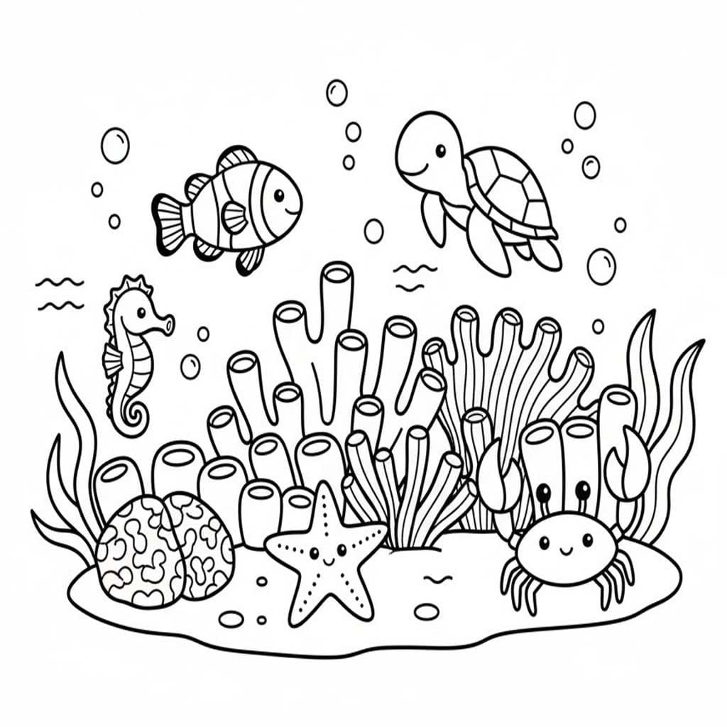 Fise de colorat cu Recif de corali gratuit bazic