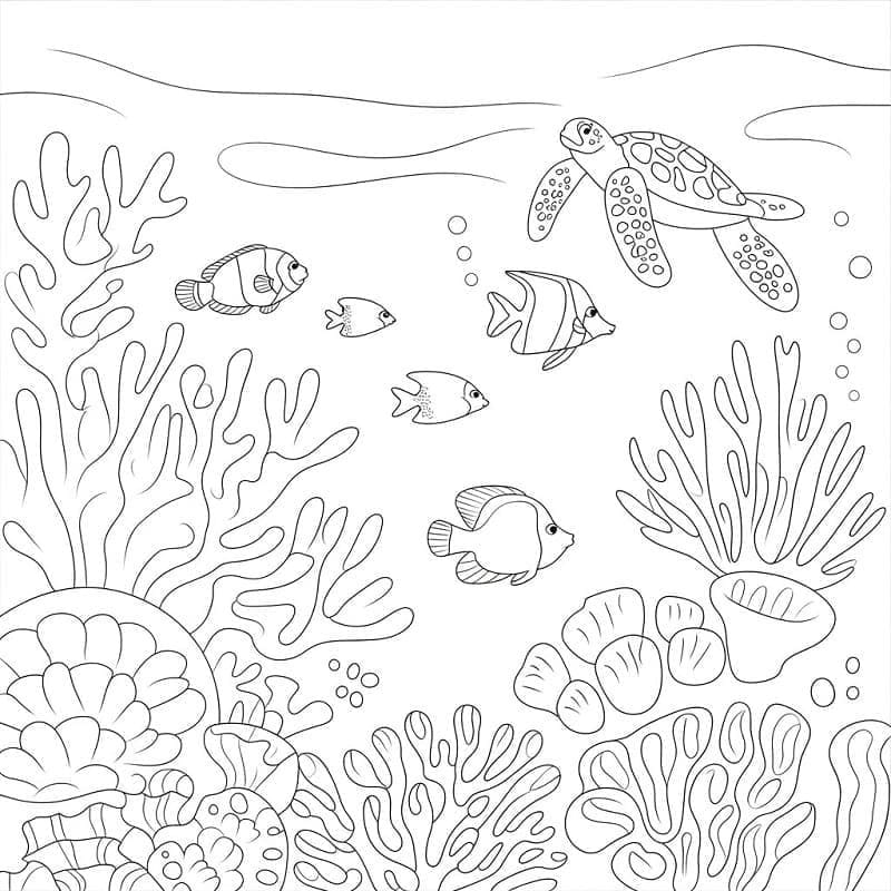Fise de colorat cu Recif de corali gratuit