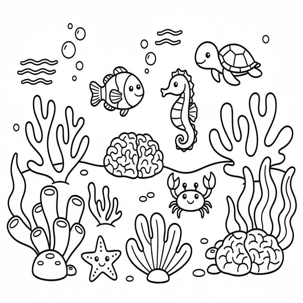 Fise de colorat cu Recif de corali imprimabil bazic
