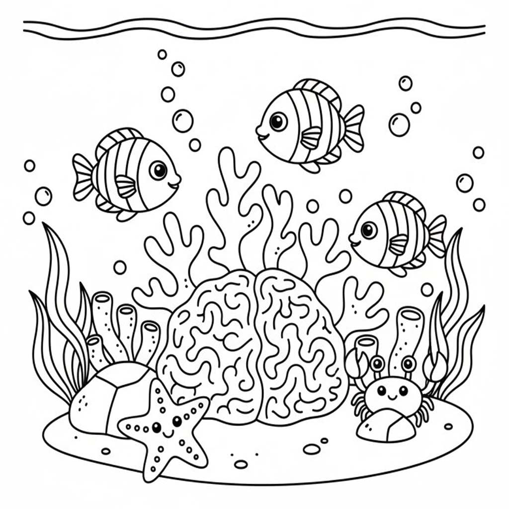 Fise de colorat cu Recif de corali imprimabil gratuit simplu