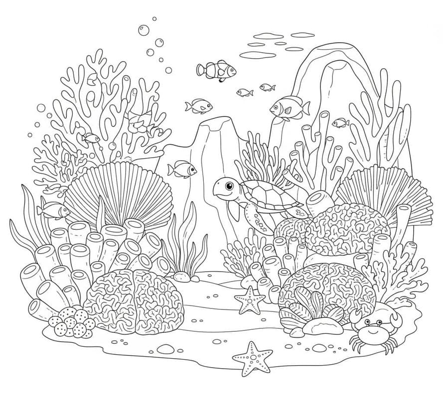 Fise de colorat cu Recif de corali imprimabil gratuit