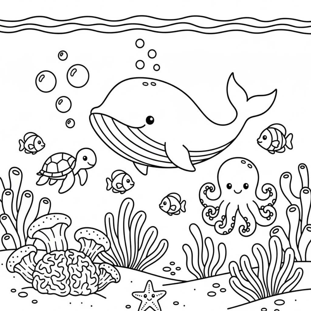 Fise de colorat cu Recif de corali imprimabil uşor