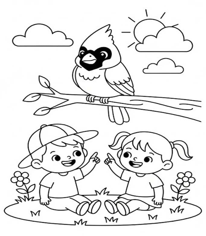 Fise de colorat cu Desenează Cardinal gratuit