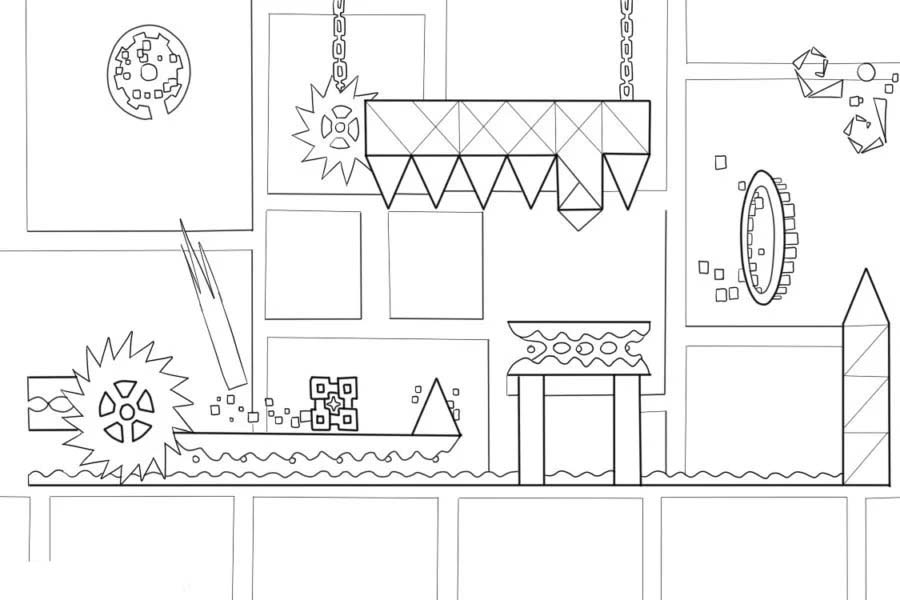 Fise de colorat cu Desenează Geometry Dash uşor la copii