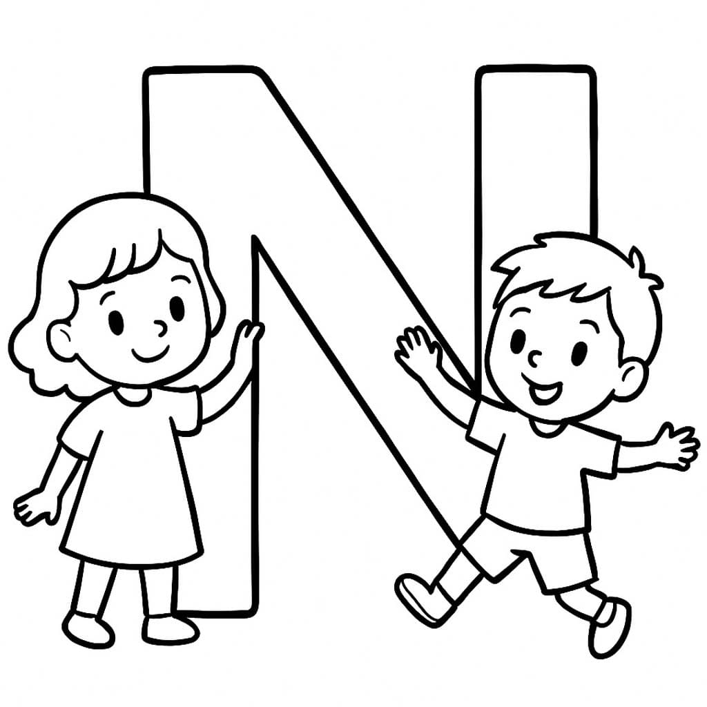 Fise de colorat cu Desenează Litera N bazic la copii