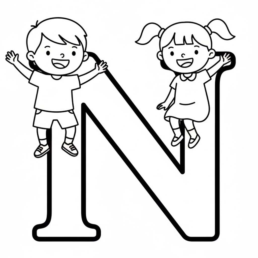 Fise de colorat cu Desenează Litera N bazic