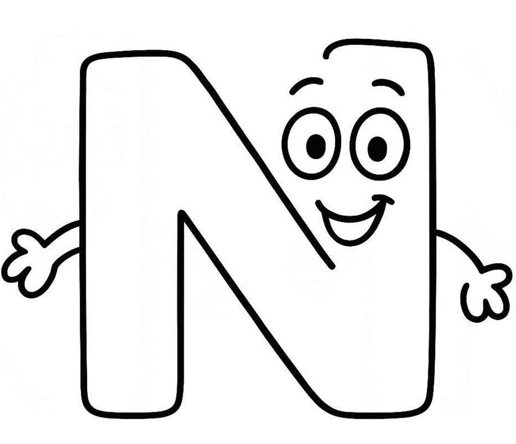 Fise de colorat cu Desenează Litera N gratuit simplu