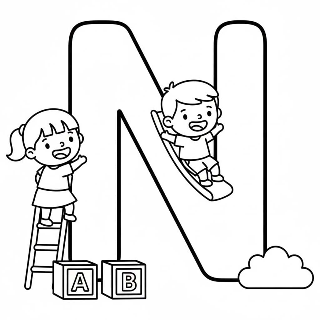 Fise de colorat cu Desenează Litera N gratuit