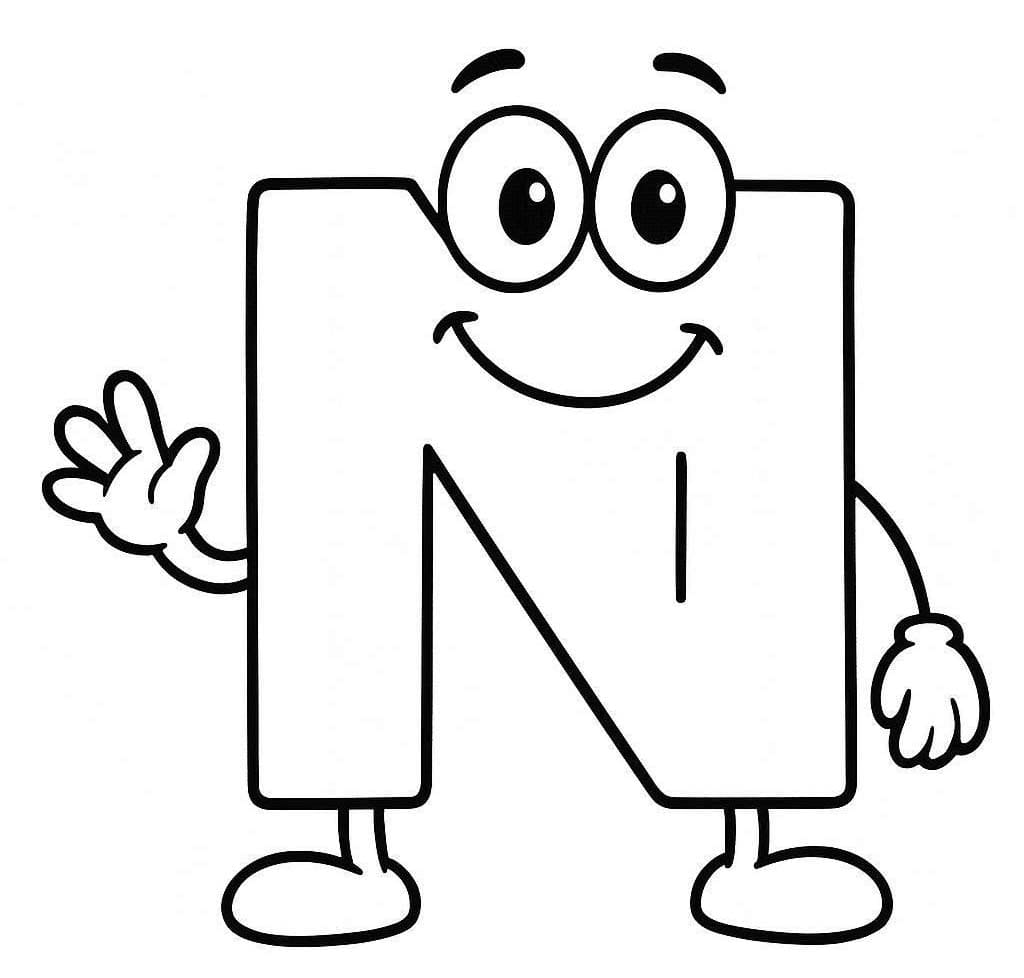 Fise de colorat cu Desenează Litera N imprimabil simplu