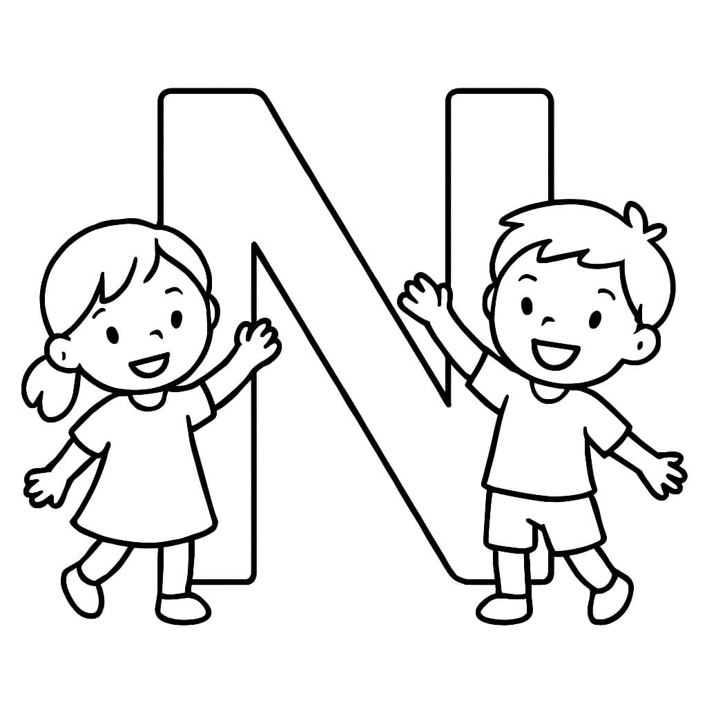 Fise de colorat cu Desenează Litera N pentru copii