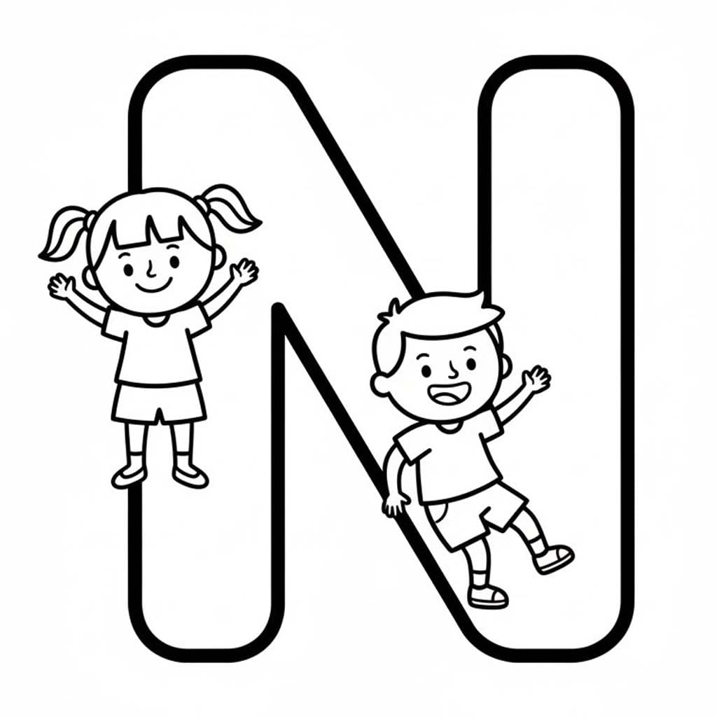 Fise de colorat cu Desenează Litera N simplu