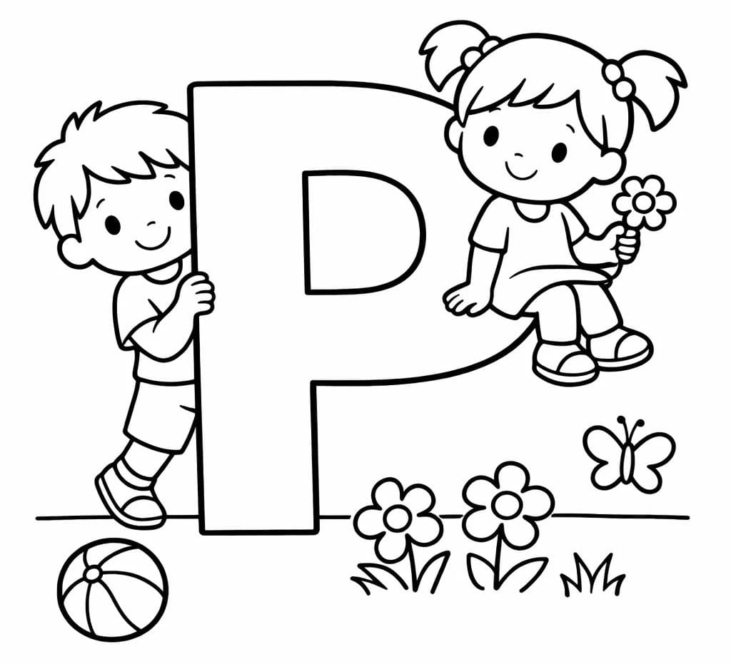 Fise de colorat cu Desenează Litera P imprimabil pentru copii