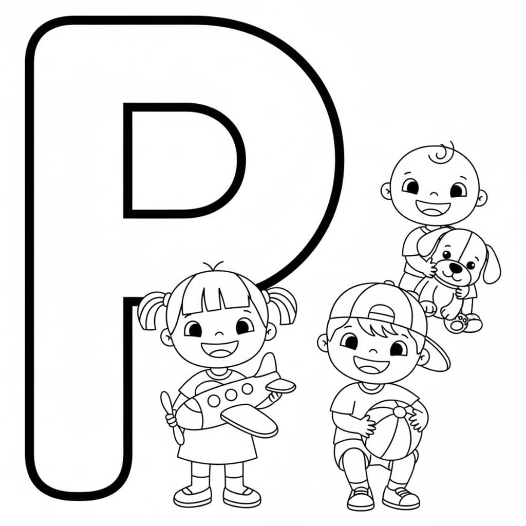 Fise de colorat cu Desenează Litera P la copii