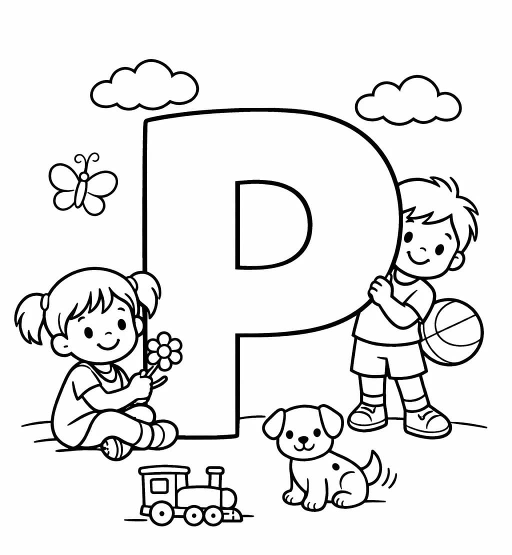 Fise de colorat cu Desenează Litera P simplu