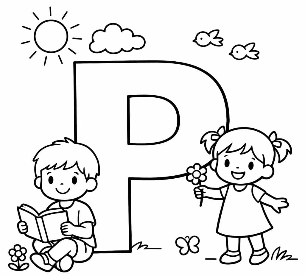 Fise de colorat cu Desenează Litera P uşor la copii