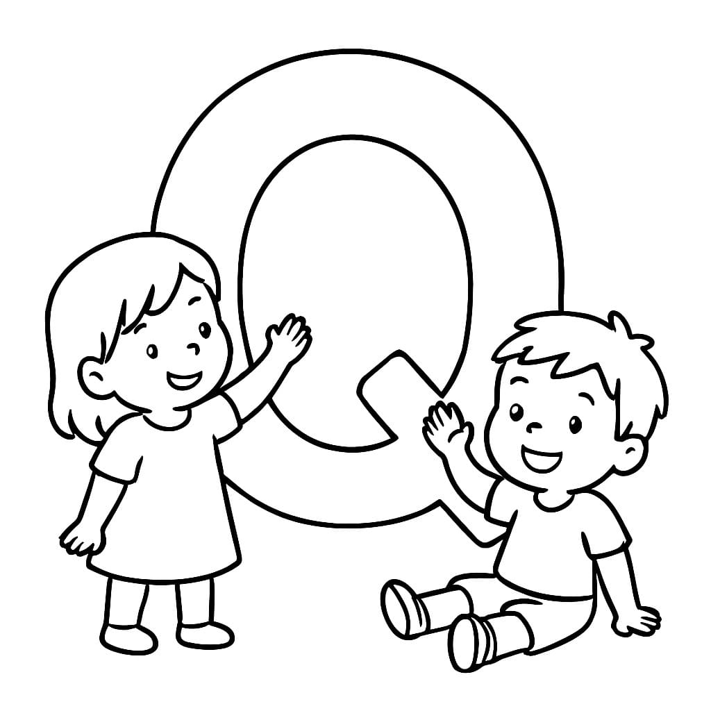 Fise de colorat cu Desenează Litera Q imprimabil gratuit simplu