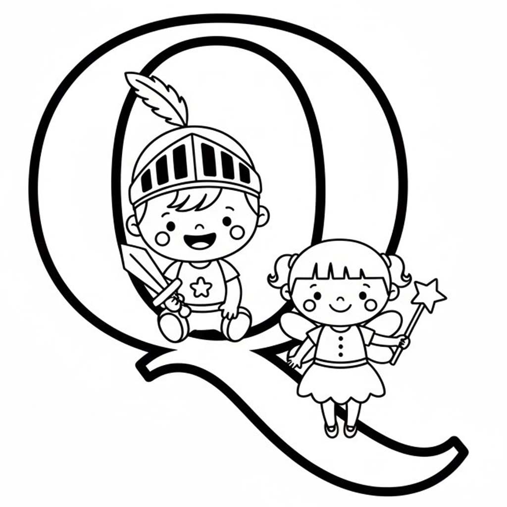 Fise de colorat cu Desenează Litera Q imprimabil simplu