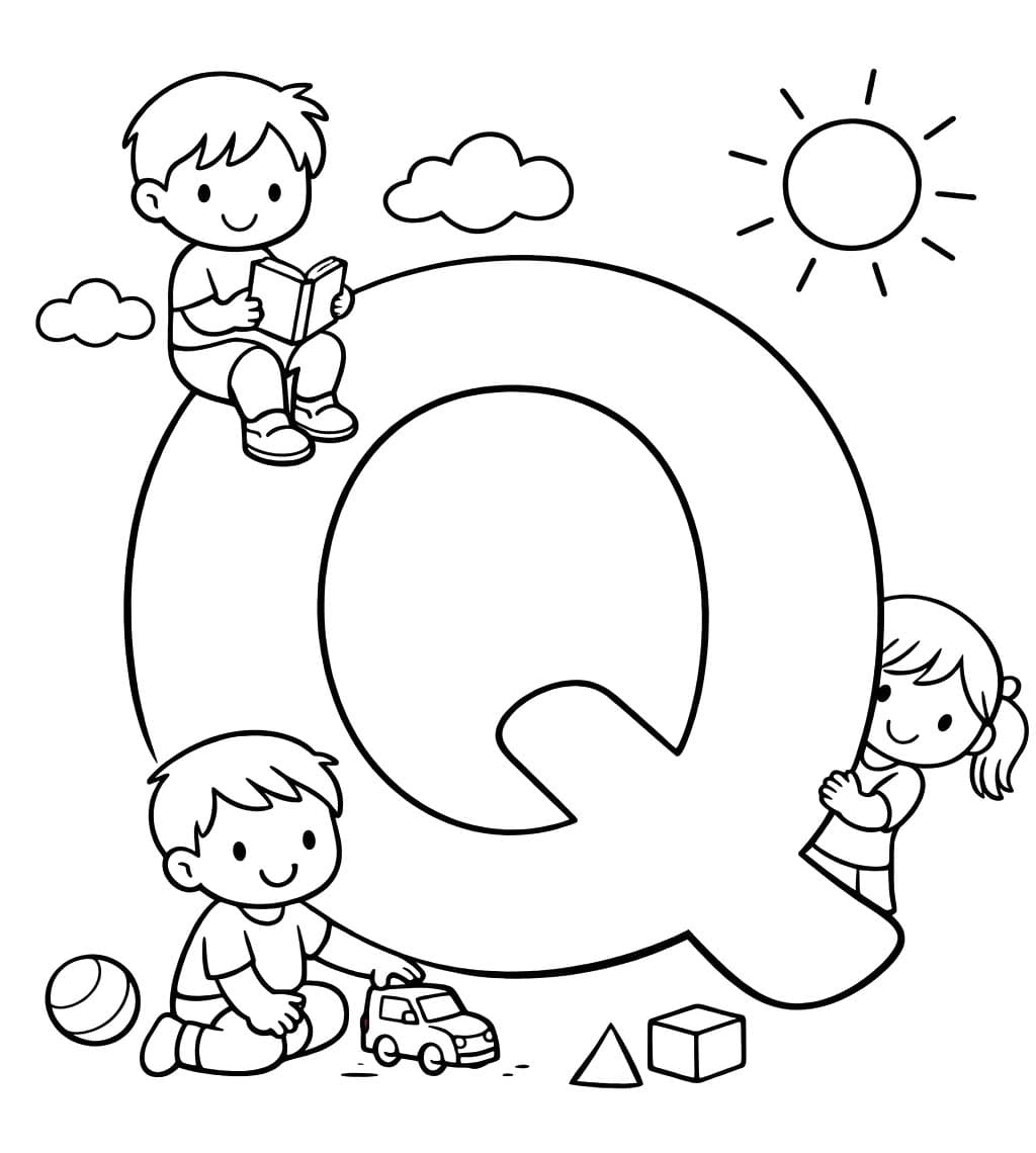 Fise de colorat cu Desenează Litera Q uşor la copii